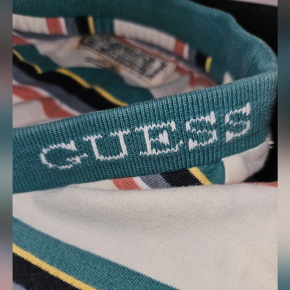 Vintage Guess Green and White Striped 100% Organic Cotton T-Shirt Size M - Picture 5 of 5